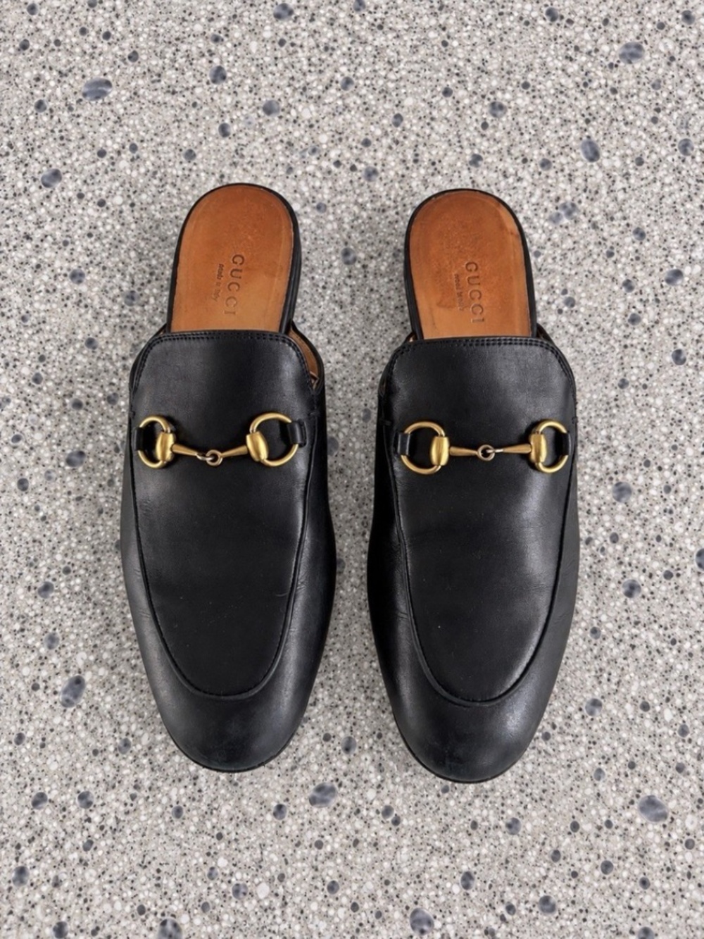 Gucci Mules Loafers Princetown Black Horsebit Sz 7.5 US Women's Authentic❤️